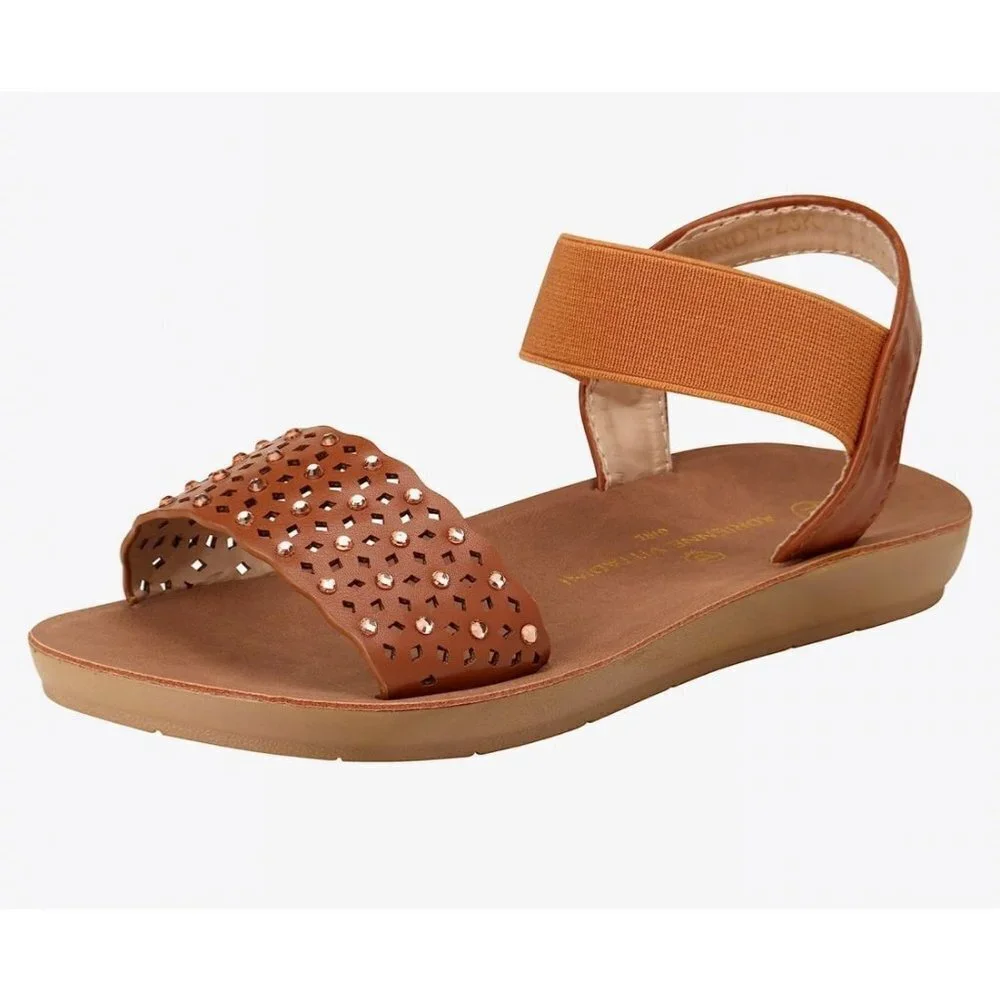 ADRIENNE VITTADINI Girls' Sandals - Strappy Studded Sandals with Elastic Ankle S